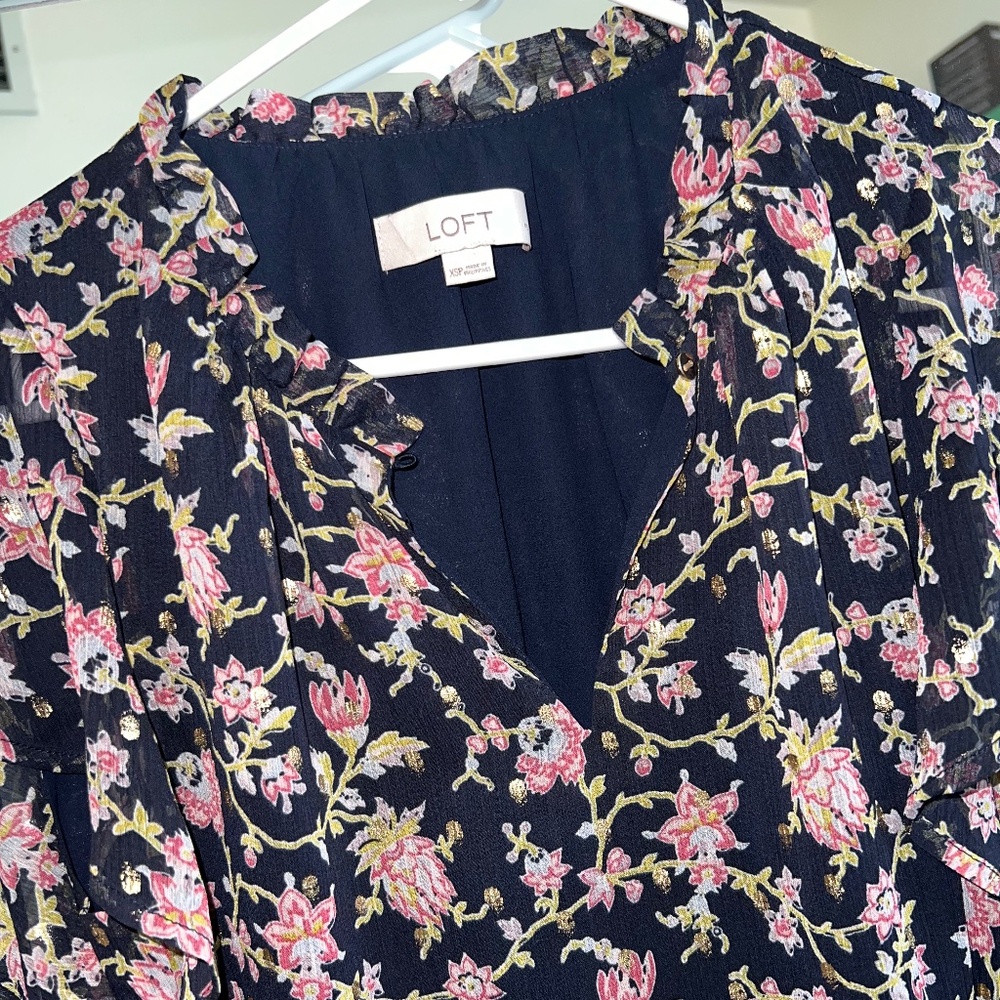 Ann Taylor Loft floral flutter sleeve women xs petite dress
